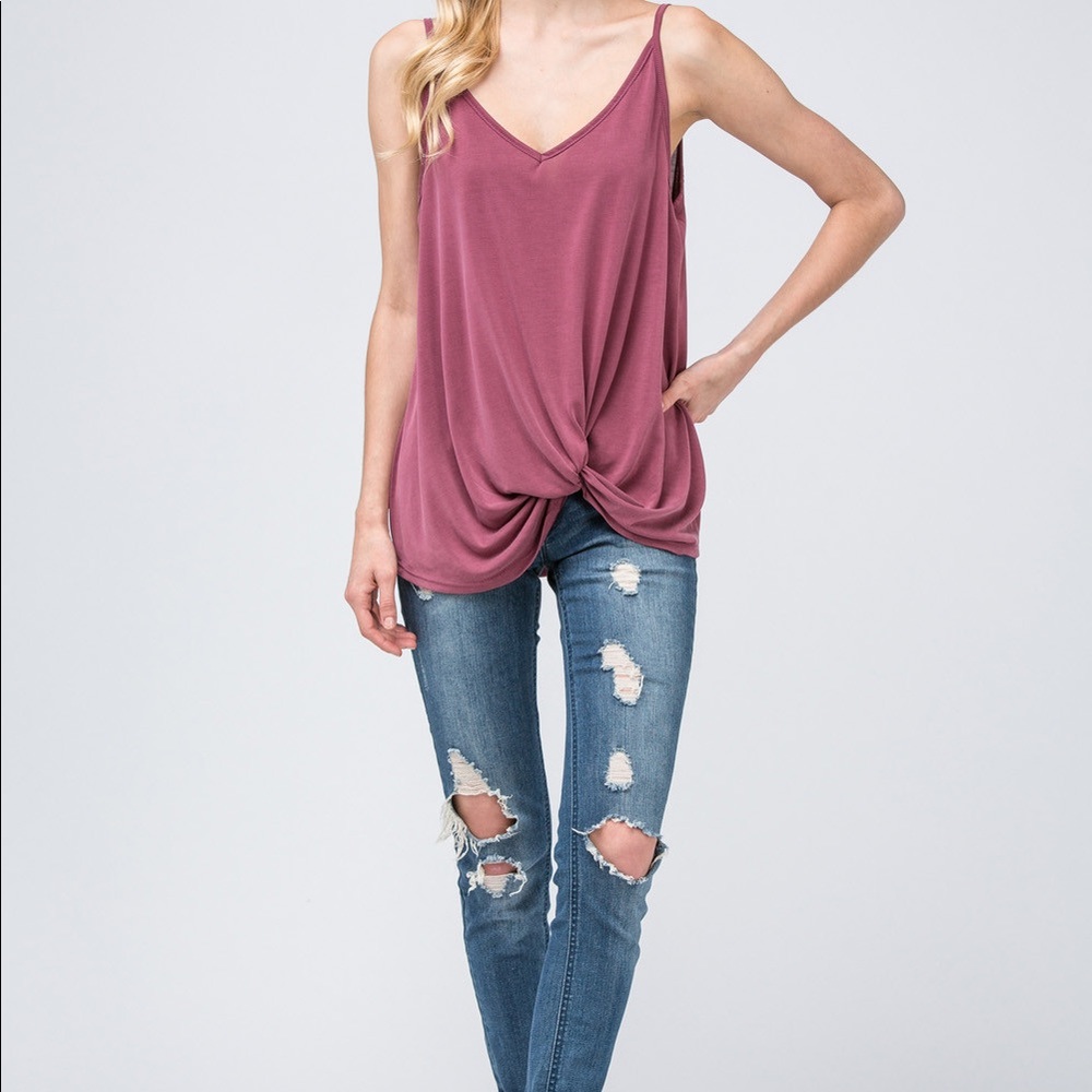 Knotted maroon tank cami